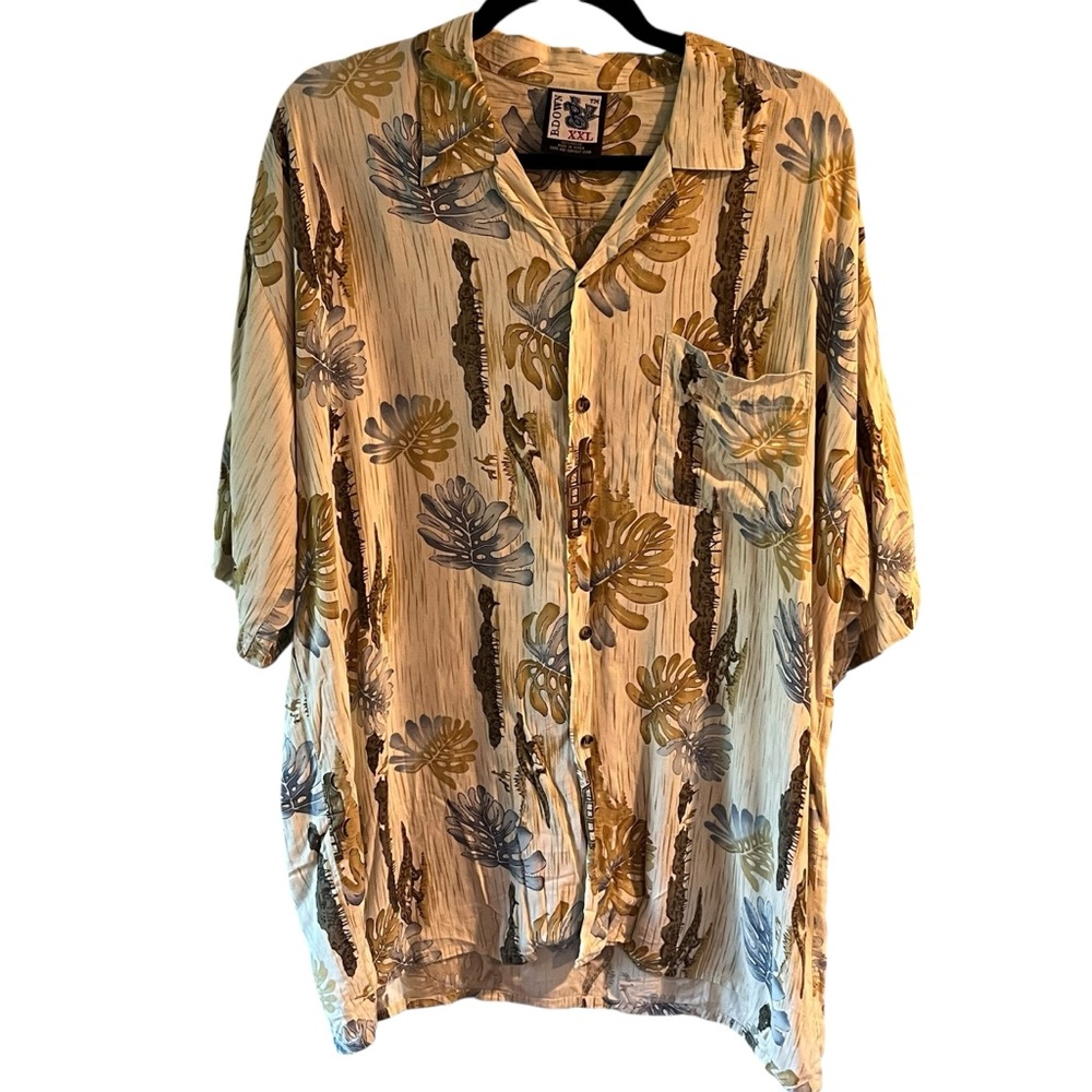 B Down‎ Vintage Shirt Mens XXL Short Sleeve Button Down Hawaiian Tropical Gator